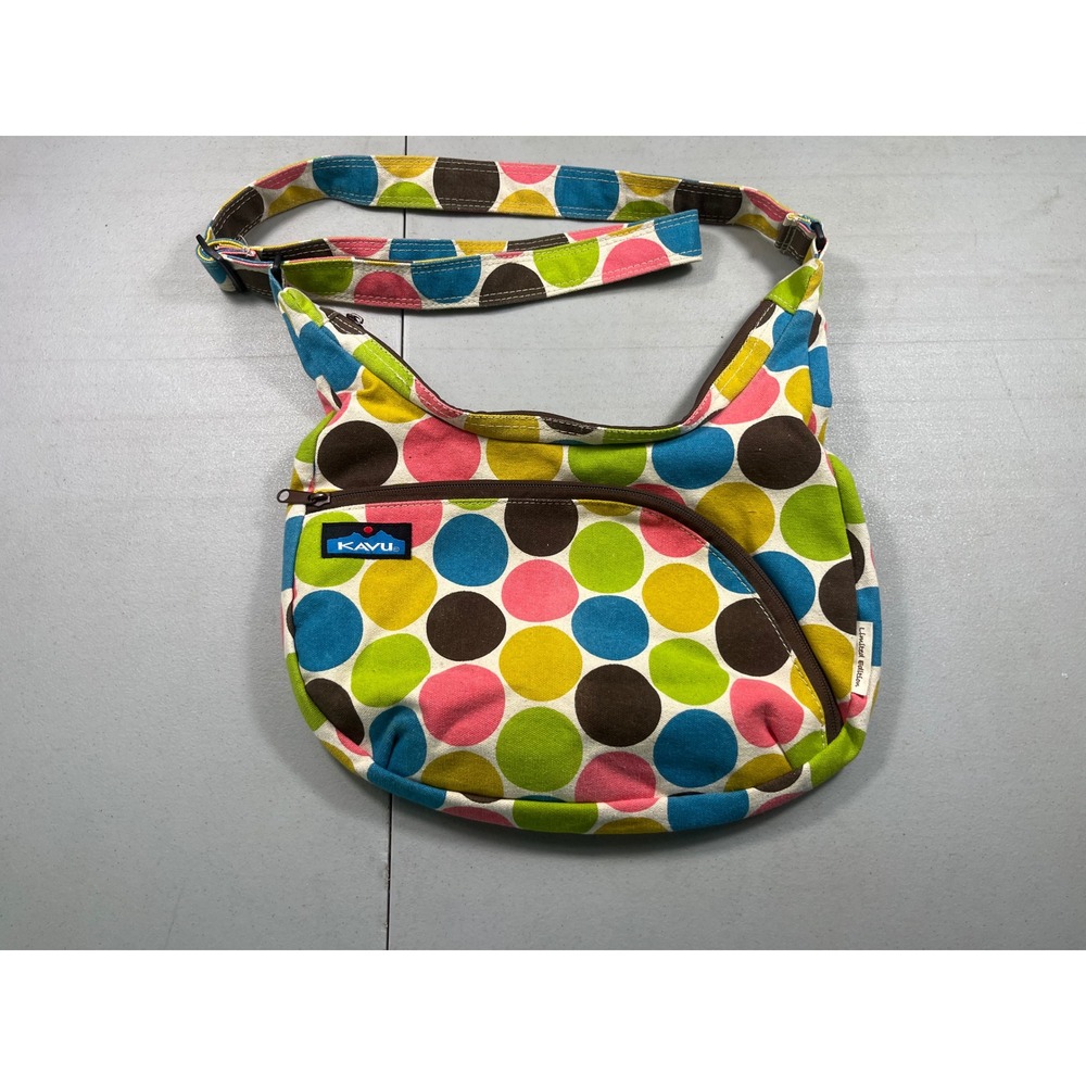 KAVU Limited Edition Polka Dot Canvas Crossbody Shoulder Bag Colorful